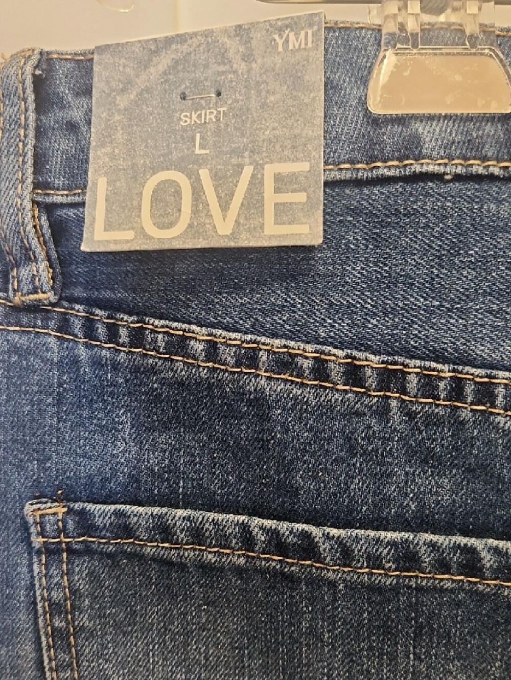 YMI Medium Wash Denim Mini Skirt with Raw Hem - Picture 3 of 6
